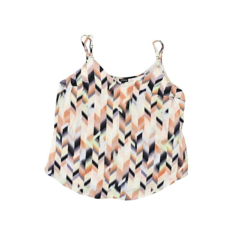 Torrid Orange Blouse Size 2 Plus Rayon V Neck Geometric Sleeveless Top